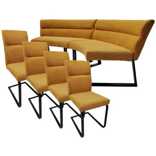 2xEssbank Polsterbank Essbank + 4xFreischwinger Esszimmerstuhl Leinenoptik rund