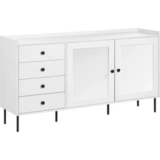 BELIANI Sideboard Weiß 150 x 40 x 80 cm 4 Schubladen 2 Türen Schränke Modern Skandinavisch Elegant Multifunktional Stauraum Wohnzimmer - Weiß, Schwarz