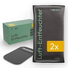 TRAVORA Luftentfeuchter Kissen 2x 1 kg mit Anti-Rutsch Pad - Entfeuchter - wiederverwendbar - Auto Innenraum - extra groß, Schwarz