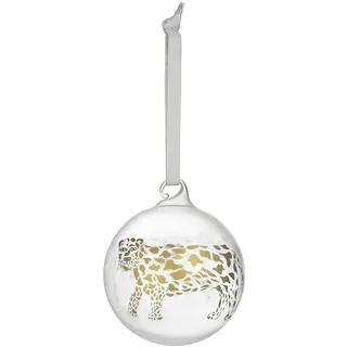 Iittala Glas Kugel Cheetah Weihnachtskugel Integrierte, graue Kordel, Goldfarbener Tierdruck, 1059952