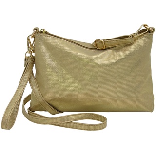 JENNIFER JONES - Kleine Damen Umhängetasche/Handgelenktasche 2 in 1 Clutch Bag abnehmbarer Gurt, Gold Design