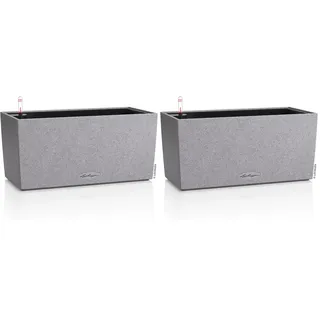 Lechuza-Pflanzgefäß BALCONERA Stone 40 steingrau, Balkonkasten mit Bewässerungssystem, Wasserstandsanzeiger und Pflanzeinsatz, Stein-Optik, 40 x 19 x 19 cm, 15434 (Packung mit 2)