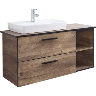 Saphir »Quickset 374 Keramik-Aufsatzwaschtisch mit Unterschrank, 103 cm breit«, (4 St.), Waschplatz mit 2 Schubladen, 2 Fächer, Eiche Ribbeck quer nachbildung), braun