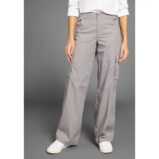 Cargohose KANGAROOS, Damen, Gr. 34, N-Gr, grau, Web, Obermaterial: 50% Baumwolle, 46% Polyamid, 4% Elasthan, kontrastfarbene Details, unifarben, comfort fit lang, Hosen Cargohose, Wide-Leg mit Cargotaschen, Topseller
