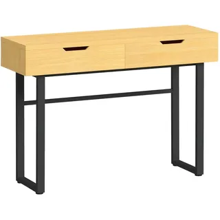 Homcom Konsolentisch Schmaler Flurtisch mit 2 Schubladen, Metallrahmen, Natur , Naturfarben , Holzwerkstoff , 35x76.5x110 cm , Wohnzimmer, Wohnzimmertische, Konsolentische