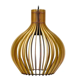 Relaxdays Hängelampe Holz, HD: 35x35 cm, offene Tropfenform, Pendelleuchte Lamellen, E27-Fassung, Boho, Natur/schwarz