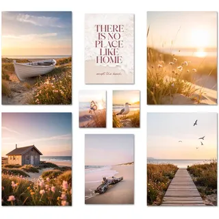 ARTFAVES® Poster Set - VINTAGE SEA SUMMER - mehrteilige Wanddeko Wohnzimmer & Schlafzimmer - 8 moderne Wandbilder sommer, frühling, sonnenuntergang, natur, meer, strand, vintage - ohne Bilderrahmen