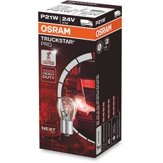 OSRAM TRUCKSTAR® PRO P21W, 120% mehr Helligkeit, Halogen-Signallampe, 7511TSP, 24V LKW Lampe, Faltschachtel (10 Lampen)