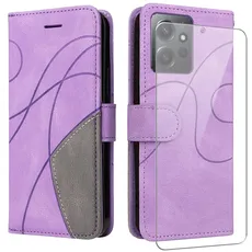 jrester Handyhülle für Xiaomi Redmi Note 12 4G Hülle mit 1 Stück Gehärtetes Glas Schutzfolie, PU Leder Flip Brieftasche Schutzhülle für Xiaomi Redmi Note 12 4G - Lila