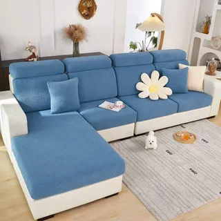 ShowyLive 2023 Neue Sofa Sitzkissenbezug Stretch Sitzkissenschutz für Chaiselongue, Stretch Sitzkissenschutz für Sofabezug Ecksofa L Form (1 Stück, Dunkelblau weben)