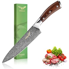 VINNAR Kochmesser 20cm,Profi japanisch Küchenmesser aus Kohlenstoffstahl, ergonomischer Griff, Fleisch Gemüse Obst Schneiden für Küche und Restaurant