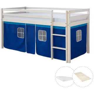 Homestyle4u Hochbett blau 90/200 cm mit Lattenrost + Matratze , Weiß, Blau , Holz , Babymöbel & Kindermöbel, Kinderzimmer & Jugendzimmer, Kinderbetten, Hochbetten