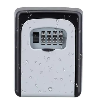 ZHEGE Schlüsseltresor mit Zahlencode Aussen, Schlüsselbox mit 4-Stellige Zahlen, Klein Schlüsselkasten mit Code, Schlüsselsafe Wetterfeste für Hausschlüssel(Grau)