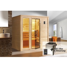 Bild Premium Massivholzsauna Bergen 1.8 - 45 mm Ganzglastür u. Fensterelement 7,5 kW BioS