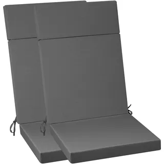 PRIMEPATIO Hochlehner Auflage 120x50x6 cm mit Abnehmbarem Bezug – Gartenstuhlauflage Wasserabweisend, 6 cm Polsterung & Befestigungsbänder – Outdoor Sitzkissen für Hochlehner, 2er Set Grau