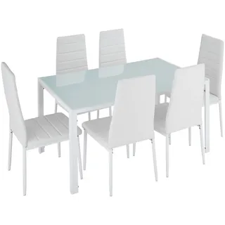 tectake Esszimmergruppe Brandenburg, bodenschonende Kunststoffkappen, weiß/weiß , Weiß , Metall , Rechteckig , 90x98x150 cm , Esszimmer, Bänke, Tischgruppen & Eckbankgruppen