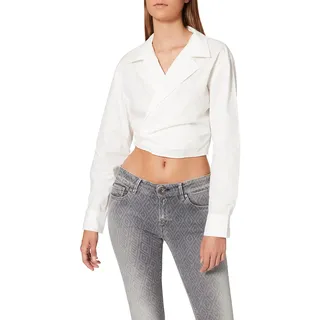 NA-KD Damen Overlap Cropped Shirt Hemd, weiß, 36 EU