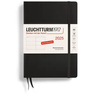 Leuchtturm1917 370541 Wochenkalender 2025, Medium A5 Hardcover - 12-Monats-Planer, 80 g, liniert - Schwarz