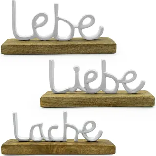 NOOR LIVING Deko-Schriftzug »Lebe, Liebe, Lache« aus Holz und Aluminium, weiß