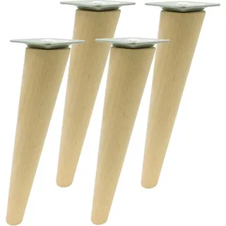 Skandinavische Holzmöbelbeine aus Buchenholz, schräg, 25 cm, unbehandelt mit M8 Befestigungen - 4er Set - Beige