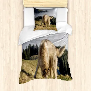 ABAKUHAUS Alaskan Malamute Mantele, Rassehund, Milbensicher Allergiker geeignet mit Kissenbezügen, 135 cm x 200 cm - 80 x 80 cm, Dunkelgrün Hellbraun