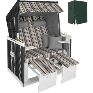 tectake Strandkorb Sylt, 115 x 158 x 78 cm, schwarz/grau/braun , Schwarz, Grau, Braun , Holz , 78x158x115 cm , Gartenmöbel, Gartenschaukeln, Strandkörbe