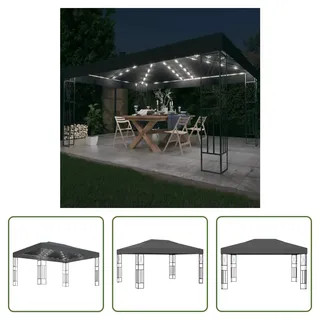 The Living Store Pavillon mit LED-Lichterkette 3x4 m Anthrazit Stoff - Grau