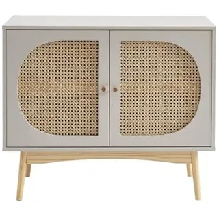 BAÏTA Anrichte Sixine, Perlgrau und Rattangeflecht, 90 cm