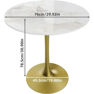 Runder Esstisch - Säulenfuß - Höhe 78 cm - Marmor-Tischplatte - Für 4 Personen - Grau/Weiß Jade & Gold