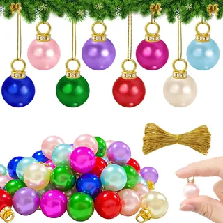 64 Stück Mini Weihnachtskugeln, 16mm Glitzer Weihnachtskugeln Bunt, 8 Farben Weihnachtsbaumkugeln, Hängende Ornamente, Weihnachtsdekoration, DIY Party Dekoration