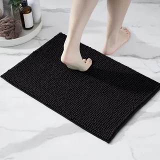 Decomira Badematte rutschfest | Als Badteppich Set kombinierbar | Badezimmer-Teppich Bad-Vorleger waschbar aus Chenille | Duschvorleger für Dusche, Badewannen, WC Deko | Schwarz - 40x60 cm