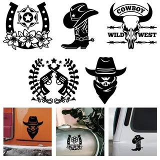 WADORN 5 Stück Western Cowboy Autoaufkleber, Vinyl Aufkleber Wild West Cowboystiefel Und Hut Reflektierend Wasserfest Dekorative Vinyl Autofensteraufkleber Für Stoßstangenfenster Autos LKWs Laptops