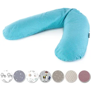 Theraline Das Original Schwangerschaftskissen & Stillkissen 190cm – Seitenschläferkissen Stillkissen Perlen – inkl Stillkissenbezug Punkte türkis