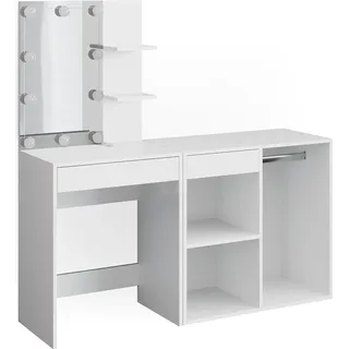 Schminktisch Vicco Isabelle Weiß 140 cm mit LED Beleuchtung und Schrank, Model 34449 - Weiß