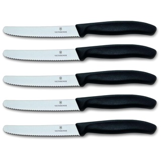 Victorinox Tomatenmesser Brötchenmesser Tafelmesser Set 5-teilig Swiss Classic (Schwarz)