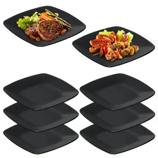 RANJIMA Groß Teller 6er Eckig Dessertteller, Speiseteller Schwarz Camping Teller Picknickteller, Vorspeisen Teller Snack Antipasti Mezze-Teller, Für Dessert, Kuchen, Sushi, Salat, Antipasti