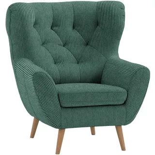 Stylife Ohrensessel , Grün , Textil , Eiche , massiv , Uni , 87x101x95 cm , Fußauswahl, Stoffauswahl, erweiterbar (Typenauswahl) , Wohnzimmer, Sessel, Ohrensessel