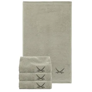 Sansibar 4er Set Gästetuch 30x50 cm – Saugstarkes Frotteetuch aus 100 % Baumwolle – Oeko-TEX Zertifiziert– Sylt-Design mit gesticktem Säbel-Logo – Taupe