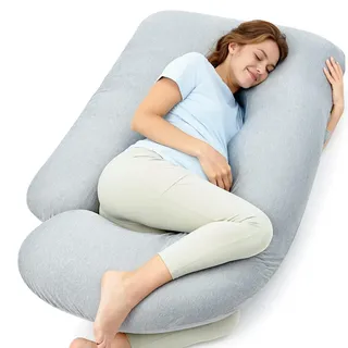 Momcozy Schwangerschaftskissen mit Kühleffekt - U-förmiges Kühlgewebe (50% Polyamid/50% Polyester) für Seitenschläfer 145cm - Entlastet Rücken, Hüfte & Becken