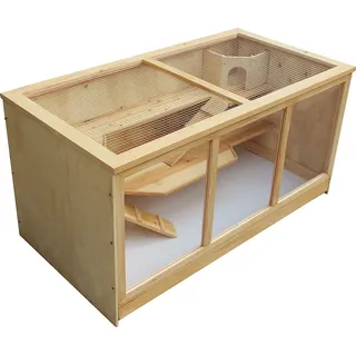 Wiltec XXL 3 Etagen Nagerkäfig, 4-eckig, 1150 x 600 x 580 mm, aus Holz, mit klappbarem Deckel & Sichtfenster, Kleintierhaus Mäusekäfig Hamsterkäfig