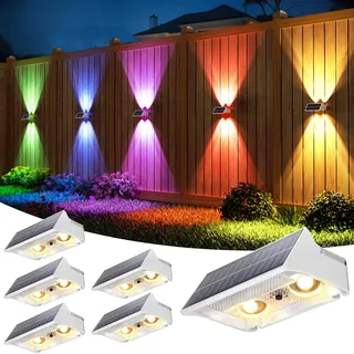 VOLISUN 6 Stück Solar Zaunleuchten für den Außenbereich, 9 Farbmodi und RGB Solar Gartenleuchten, wasserdicht IP65, helle Zaun-Solarleuchten für Garten, Hinterhof, Zaun, Deck (Weiße)