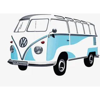 BRISA VW Collection - Volkswagen Selbstklebendes Wand-Tattoo-Aufkleber-Dekoration-Poster mit T1 Bulli Bus Samba Design(Silhouette/Blau)