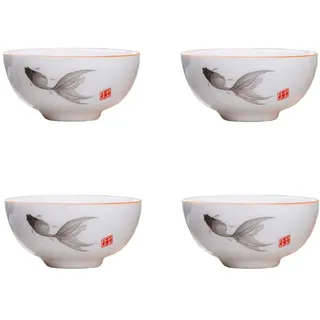 Liang baobao Chinesische Tee-Verkostungstasse, 4er-Set, 57 ml, weißes Porzellan, Mini-Tassen für Gongfu-Tee-Zeremonie (Fisch)