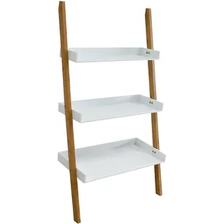 MSV Leiterregal Bambus MDF HxBxT 105 x 55 x 25 cm 3-stufiges Standregal mit Ablagen als dekoratives Regal für das Arbeitszimmer und Wohnzimmer als Wandlehnregal und Holzregal mit 3 Fächern, natur/weiß