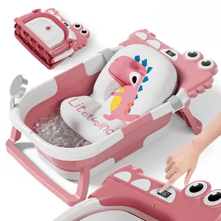 Faltbar Baby Badewanne Mit Rutschfestem Badekissen - Babywanne XXL Mit Baby Badewannensitz & Badethermometer - Von Der Geburt Bis 3 Jahre - Baby Bathtub - Geburtsgeschenke Für Mädchen & Jungen