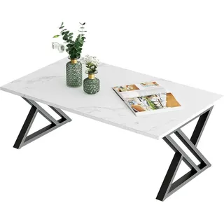 Weißer Marmor Couchtisch Holz Metall 100x48x55cm - Weiß