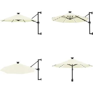 vidaXL Sonnenschirm Wandmontage mit LEDs Metallmast 300 cm Sandfarben - Sonnenschirm - Sonnenschirme - Gartenschirm - Gartenschirme - Creme