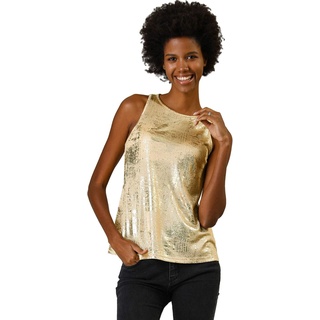 Allegra K Damen Weihnachten Pailletten Oberteil Metallic Glitzer Ärmellos Club Party Camisole Tank-Tops Gold S