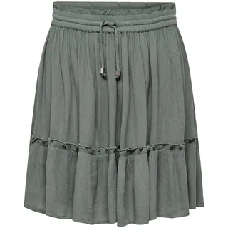 ONLY Damen Mini Volant Rock Kurzer A-Linien Chiffon Rüschen Skirt mit Tunnelzug Bund ONLIBIZA