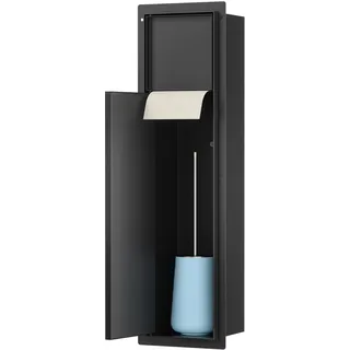 Bernkot Edelstahl Unterputz Toilettenpapierhalter, Klopapierhalter mit Aufbewahrung Bietet Platz für Neue Rollen/Klobürstengarnitur, WC Papier Halterung für Toilette, 63×15×15cm, Schwarz